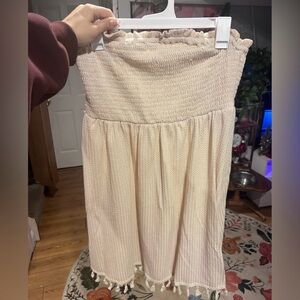 1XL Cream Smocked Strapless Boho Dress